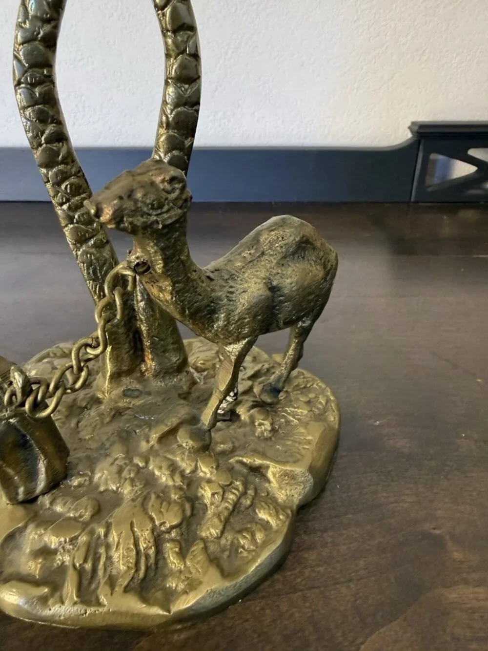 Vintage Bronze/Brass Sculpture Man with a Camel under a Palm Tree